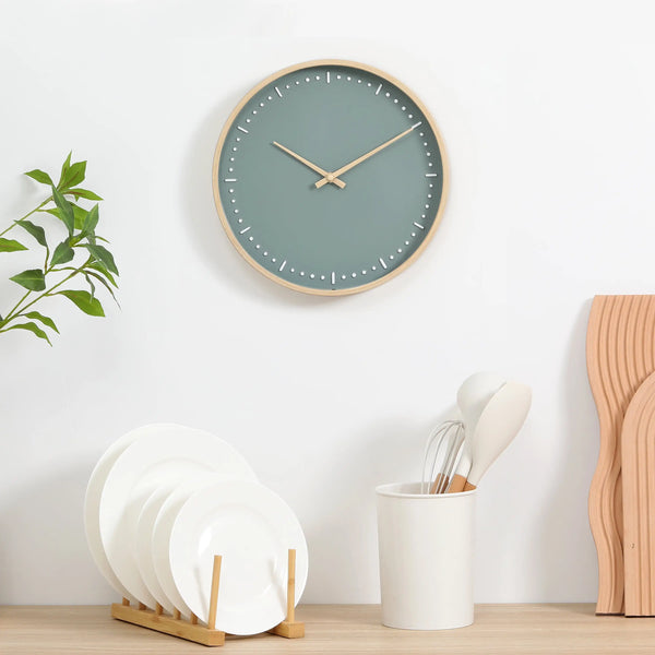 Elegance Green & Woodgrain Analog Wall Clock