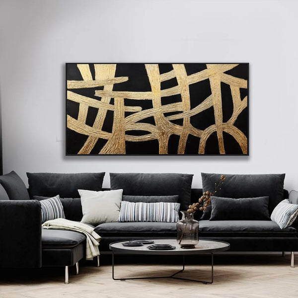 Gold Lines Texture Framed Canvas Art