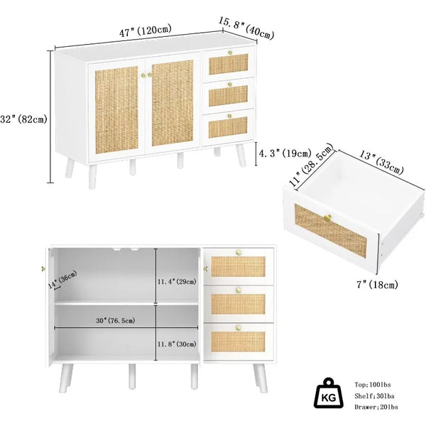 Natural Oak-2 Multifunctional Sideboard Buffet Cabinet