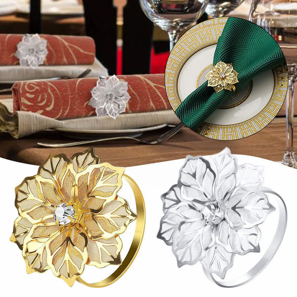 Stainless Steel Flower Napkin Buckle - Set of 6