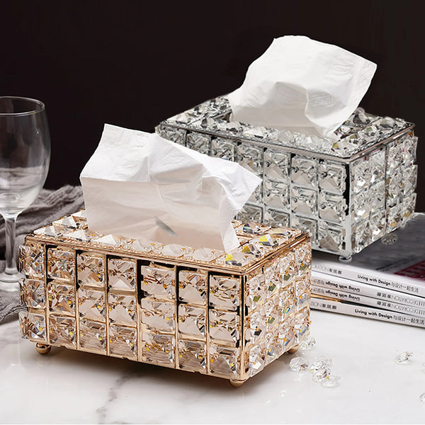 European-Style Square Crystal Cube Tissue Box