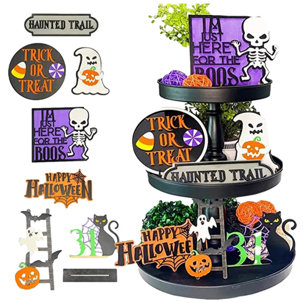 Halloween Wooden Tiered Tray Decor Set