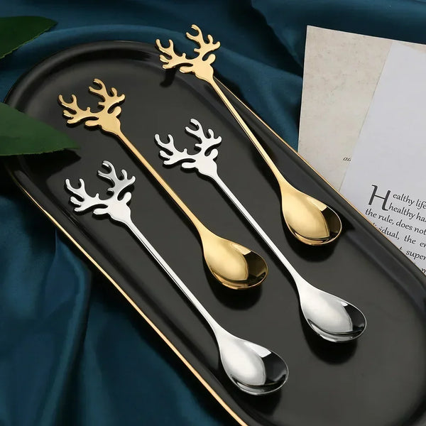 Christmas Elk Head Stainless Coffee Spoon Set