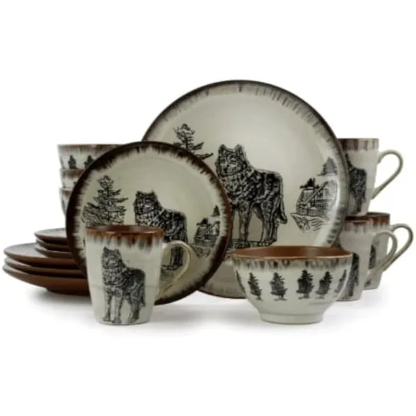 Elama Majestic Elk 16-Piece Stoneware Dinnerware Set