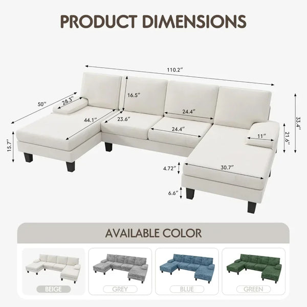 Convertible U-Shaped Chenille Sofa