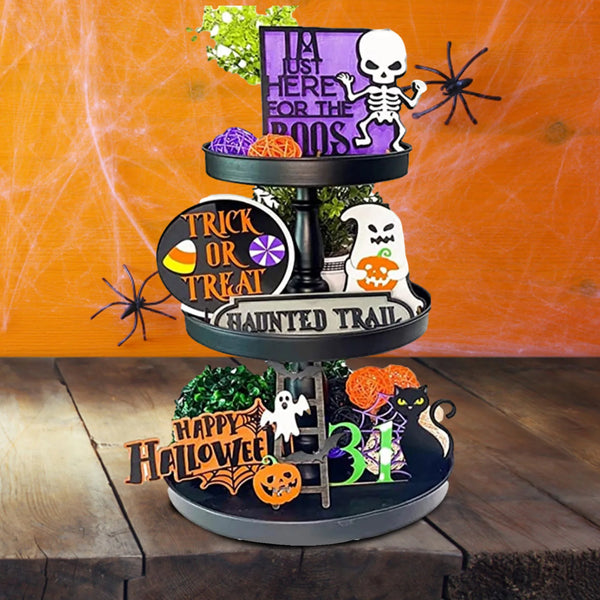 Halloween Wooden Tiered Tray Decor Set