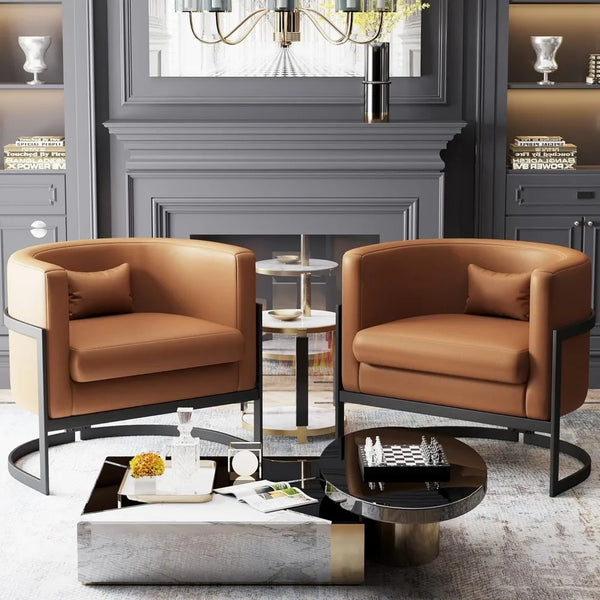 Modern Barrel Chair with Faux Leather Upholstery